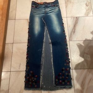 Size small blue, jean skirt, custom piece